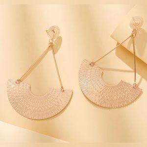Boutique Gold Fan Dangle Statement Boho Earrings